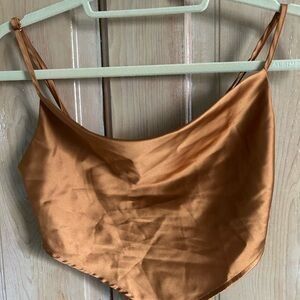 Satin Copper Slip Cowl Neck Crop Top